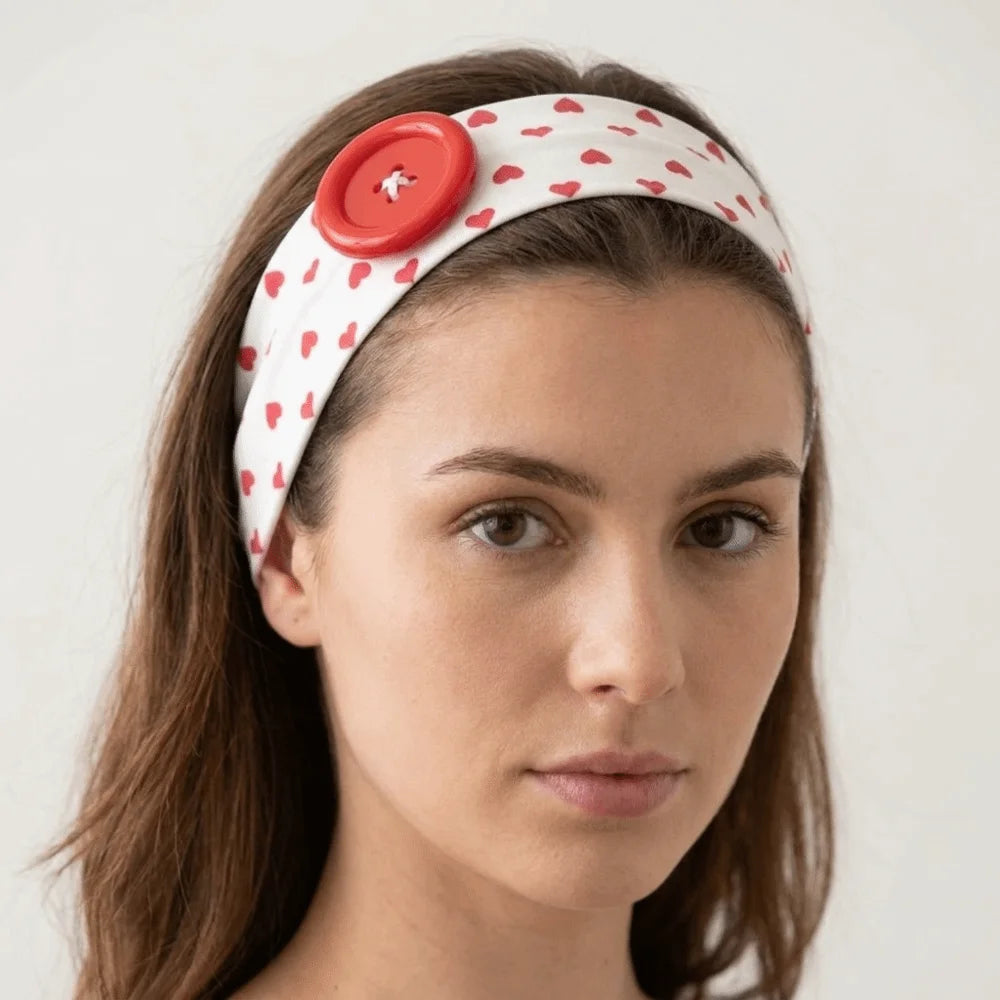 Love Heart Polka Dot Button Headband Elastic Adjustable Yoga Hair Qme