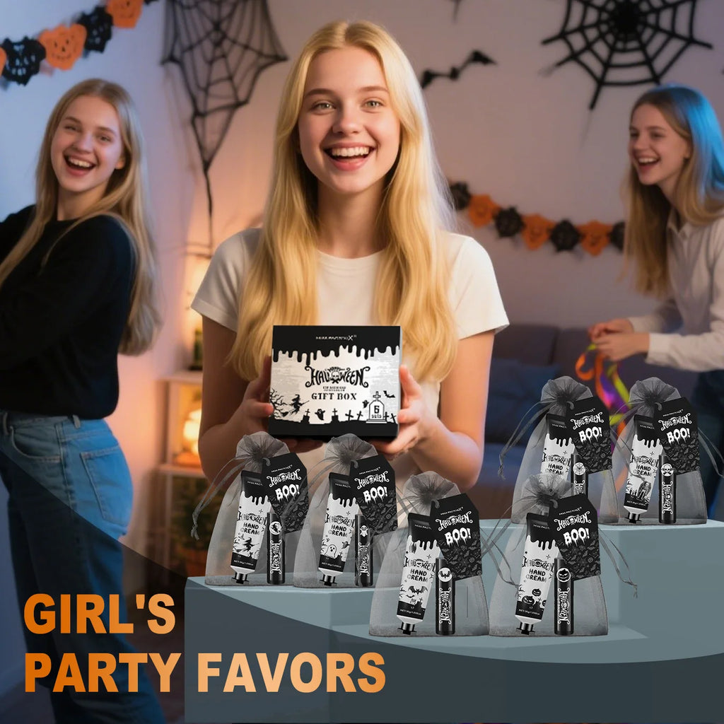 24PCS Halloween gift set (6 hand creams+6 lipstick) Each set includes a Halloween card and gift yarn bag Qme