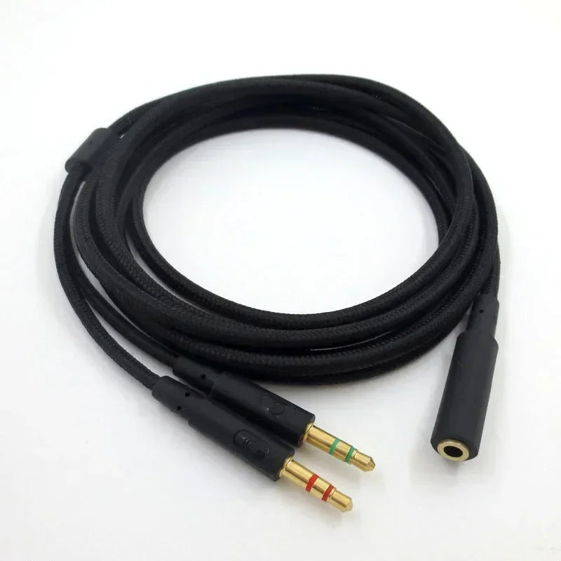 3.5mm Universal 2 In 1 Gaming Headset Audio- Extend Cable for HyperX Cloud II/Alpha-/Cloud Flight/Core Headphone Qme