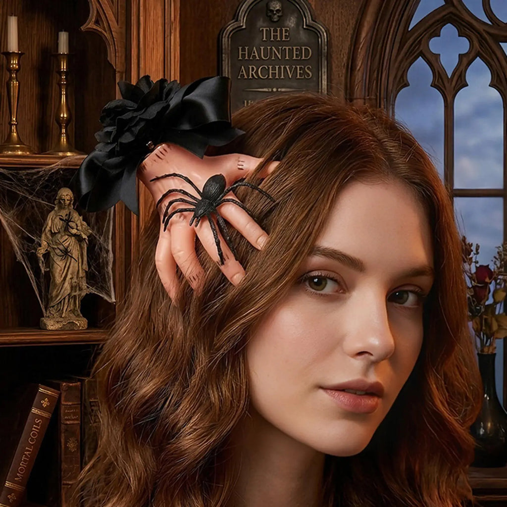Gothic Hair Clips Spooky Realistic Severed Hand Hairpin Novelty Bow Qme
