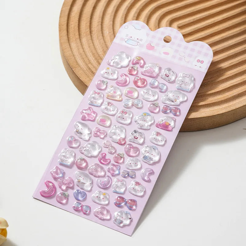 Cute Cartoon Animal 3D Solid Clear Crystal Embossed Stickers for DIY Scrapbook Phone Case Decoration Birthday Gift Reward Qme cat