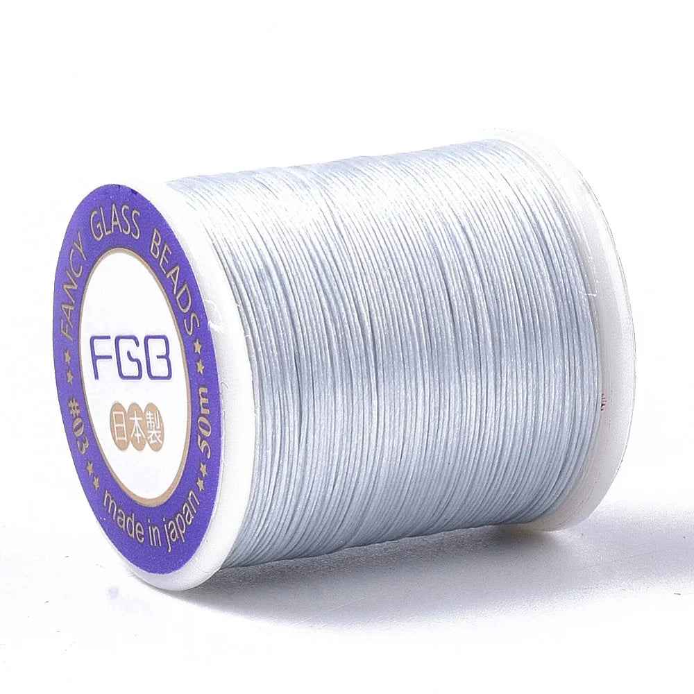 PandaHall 50m/Roll Multi-Color Nylon 66 Beading Thread, 0.1mm High Strength Stretch Resistant for Seed Bead Jewelry Making Qme Light Grey