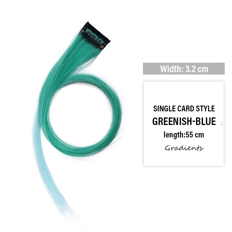 Colored Clip-in Hair Extensions - 55cm High-Temp Matte Fiber, Seamless Realistic Synthetic Fiber Hair Pieces Styling Accessories Qme grass green to blue
