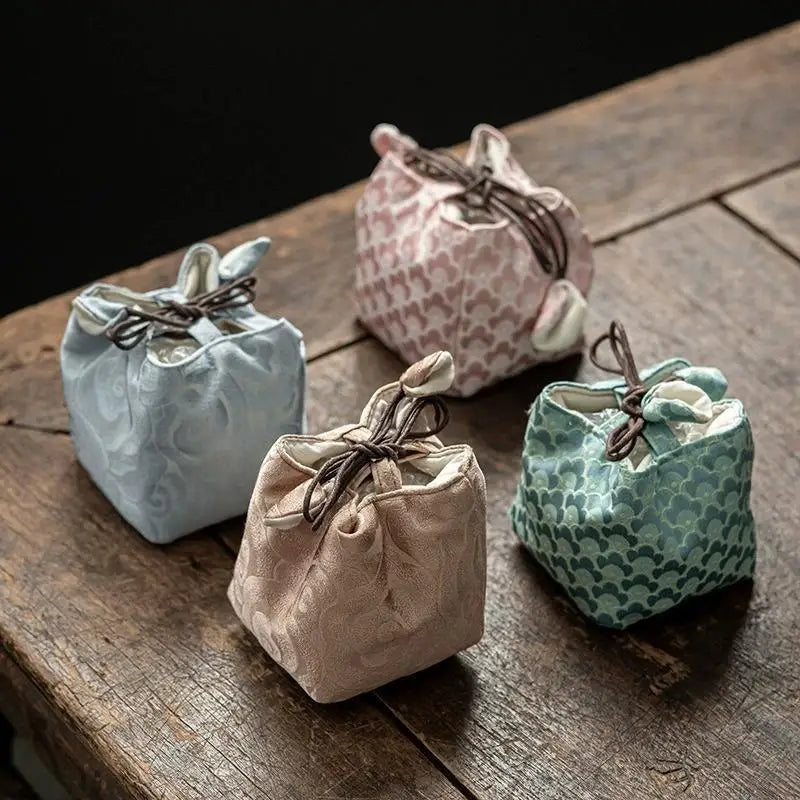 Chinese Style Tea Set Storage Bag Thickened Multi-functional Teapot Cloth Pouch Vintage Embroidered Candy Storage Bag Qme