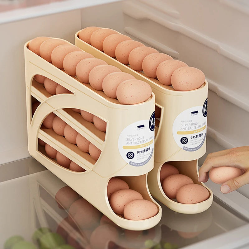 Automatic Rolling Egg Holder Rack Fridge Storage Box Container Qme