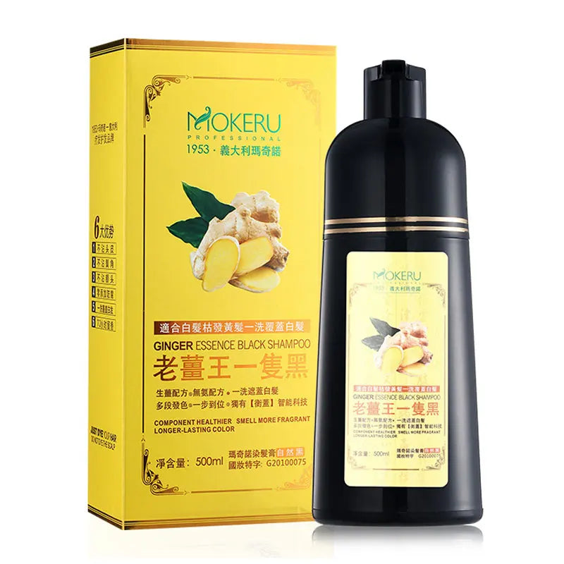 MOKERU Fast Black Color Dye Organic Ginger Hair Black Dye Shampoo for Women Anti Gray Hair 5 Mins Permanent Dye Black Qme Black ginger