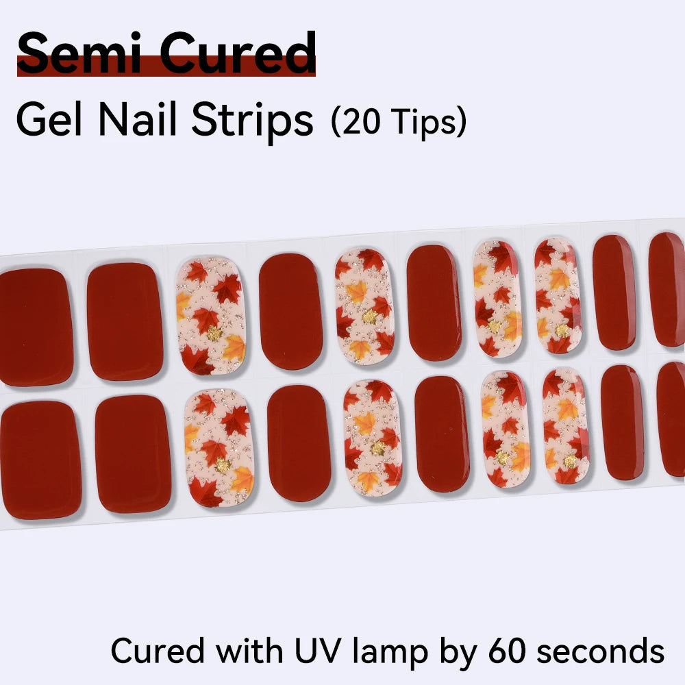20Tips Clover Semi Cured Gel Nail Stickers Summer Series Flower Art Qme NC250116