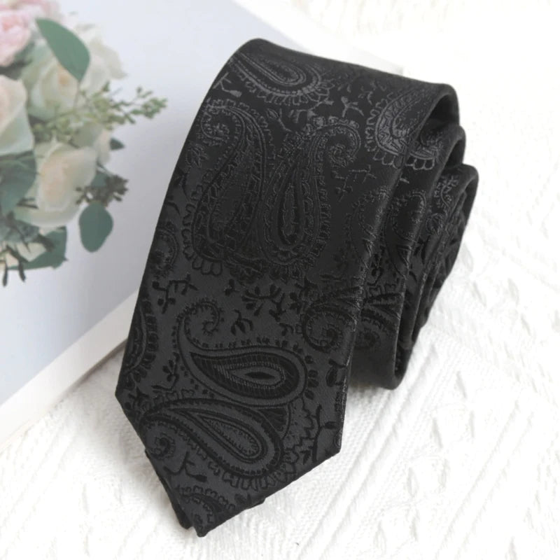 Mens Casual Slim Tie Fashion Necktie Black Stripes Floral Plaid Solid Qme