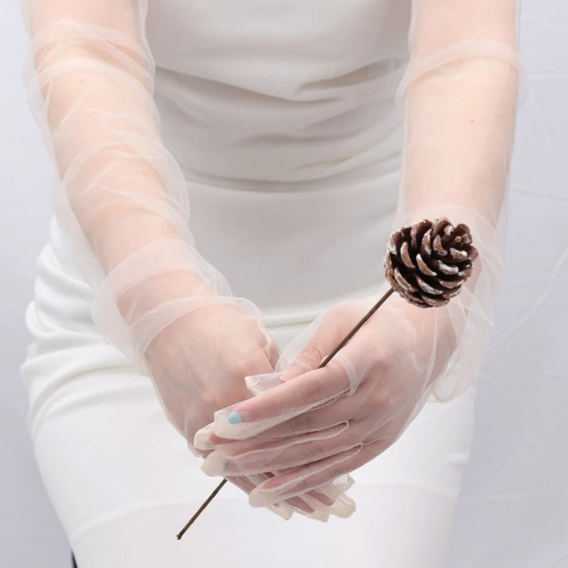 Women's Sexy Transparent Gloves Long Tulle Ultra Thin Full Finger Qme