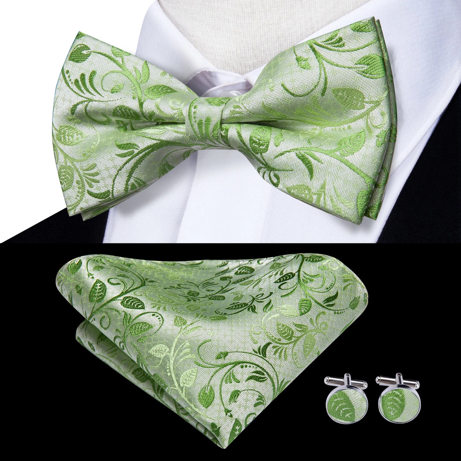 Hi-tie Pink Dot Silk Mens Pre-tied Bow Tie Hanky Cufflink Dusty Qme LH-0515