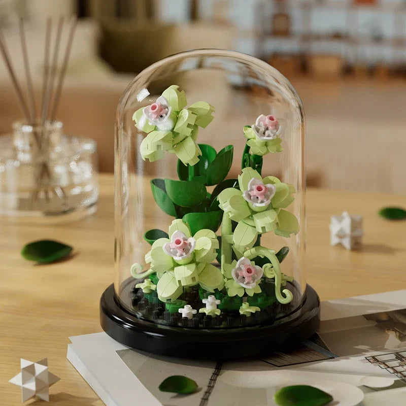 Micro Flower Bouquet Bonsai Building Block Artificial Plastic Plant Dust Cover Micro Model Home Decoration Toy Kid Birthday Gift Qme 235pcs