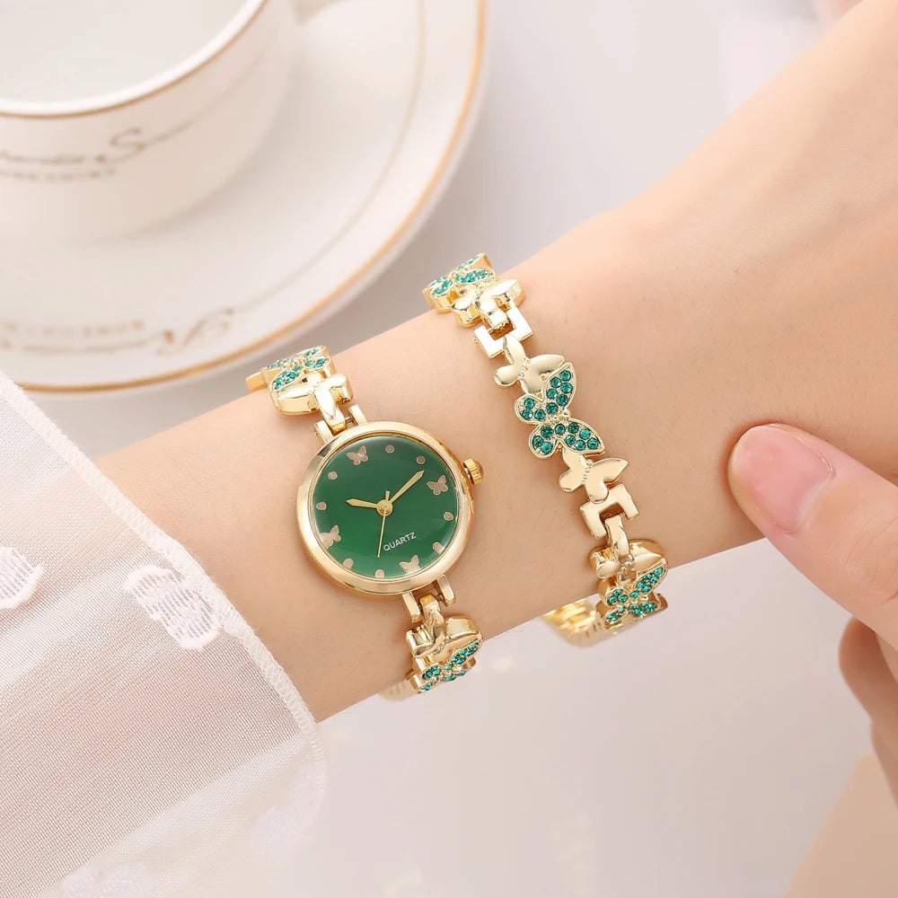 New Fashion Butterfly Strap with Diamond Set Round Women's Watch Simple Student Bracelet Watch Women's Quartz Watch Qme 1