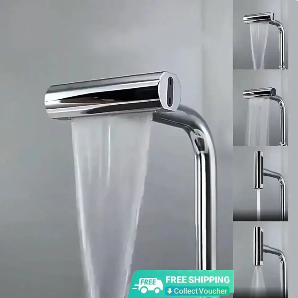 Pressurized Kitchen Sink Waterfall Faucet Bubbler Splash-proof 4 Modes Spout Bathroom Basin Tap Extender Water Saving Adapter Qme