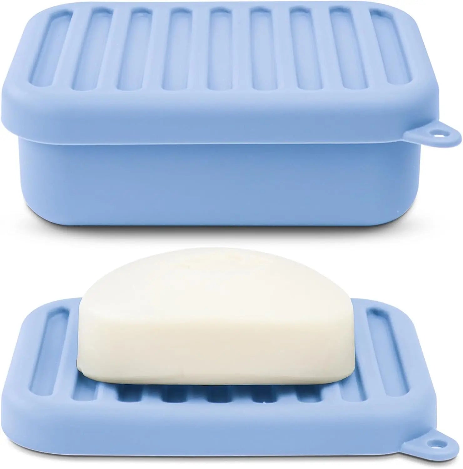 Portable Silicone Travel Soap Case Leak Proof Drainage Lid Layer Qme Blue 1PC
