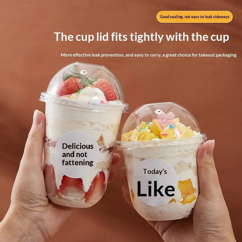 Disposable Clear Plastic Cup Hole Dome Lids Juice Salad Dessert Cups Qme