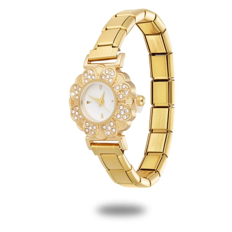 Fashion Women's Stainless Steel Round Shiny Zircon Watch DIY Width