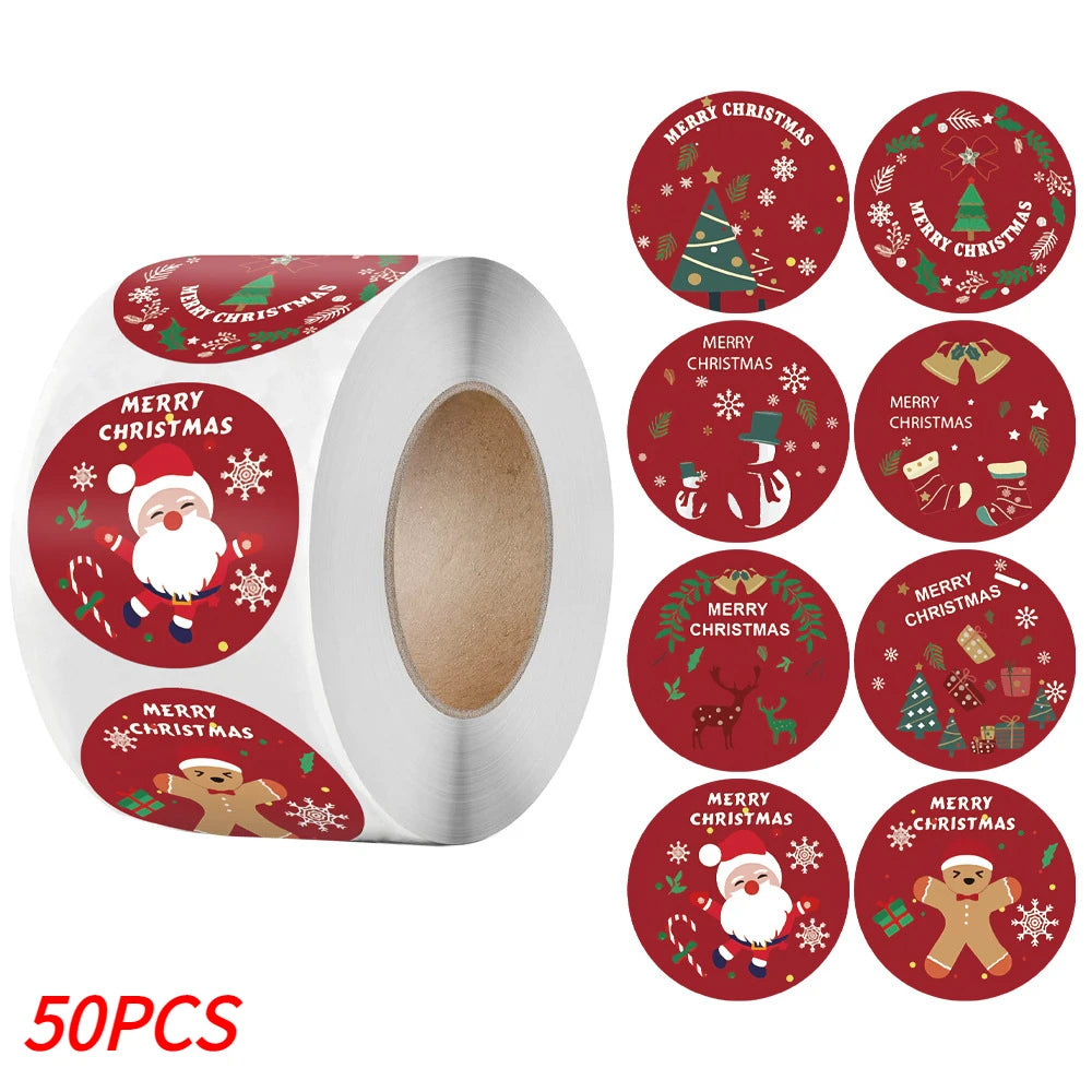 Merry Christmas Stickers Self-adhesive Christmas Tree Santa Claus Seal Labels Holiday Stickers For Gift Sealing Christmas Decor Qme Type B-50pcs Diameter 2.5CM