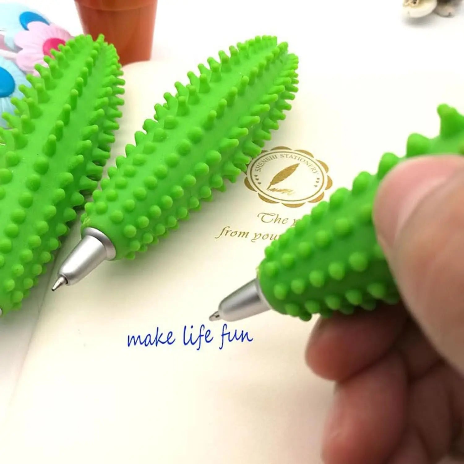 1pc Cactus Pen, Simulation Succulent Plant Pen, Cute and Novel Desktop Decoration and Fun Office Supplies with Blue Ink Qme