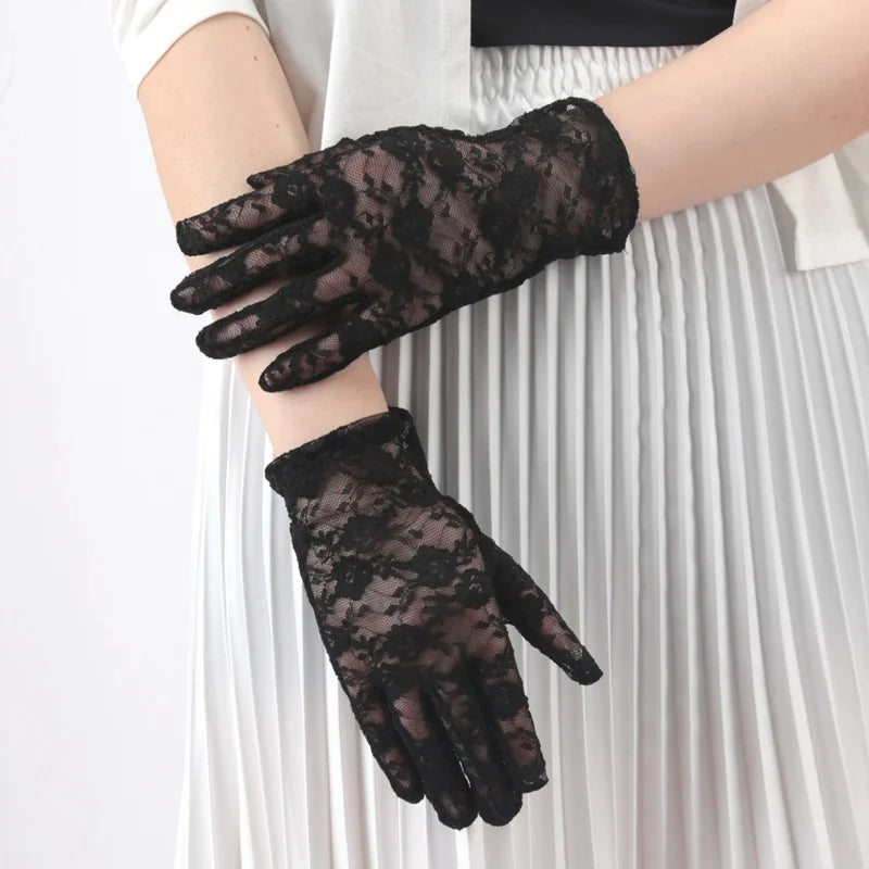 Women Lace Short Tulle Black Summer Uv-proof Driving Gloves Female Qme