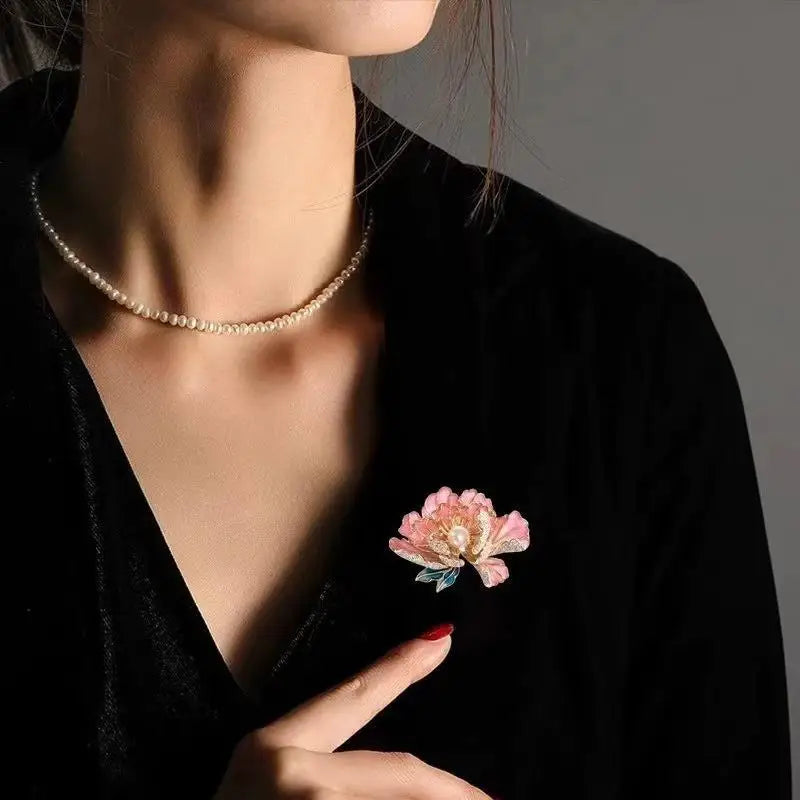 European And American Fashion Retro Alloy Flower Set With Pearl Brooch Chest Flower Qme