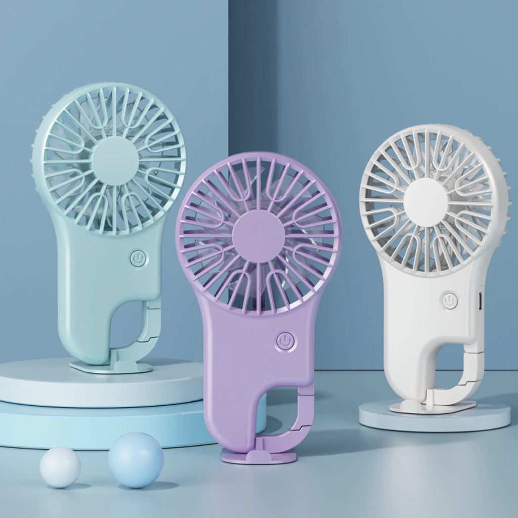 Portable Handheld Mini Fan Long Battery Life USB Rechargeable Fan with Hook Solid Color Outdoor Sports Climb Travel Summer Fan Qme