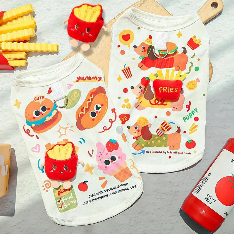 Printing Three-dimensional Burger Dog Summer Pet Dog Cat Thin Vest Ice Silk Sleeveless Breathable Pet Clothing Qme
