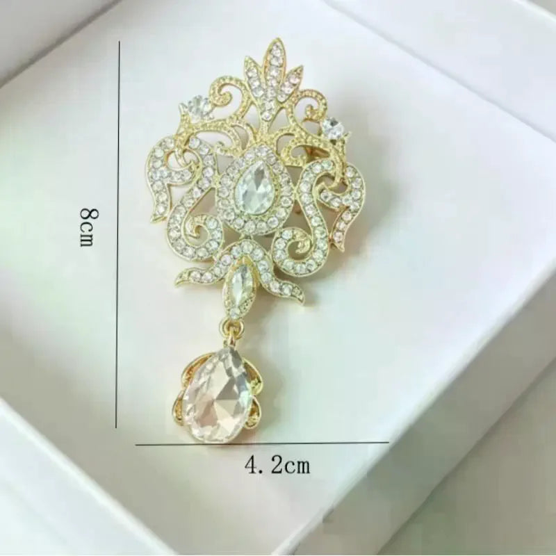 Vintage Gold Silver Color Crystal Brooches For Wedding Women Party Dress Rhinestone Bridal Bouquet Water Drop Brooch Pins Qme