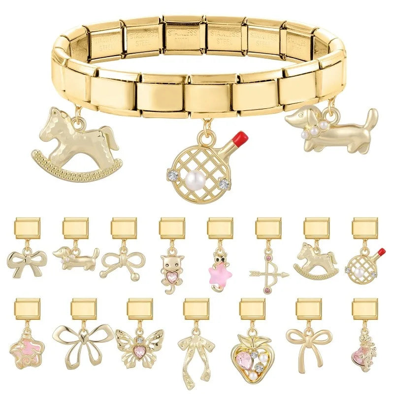 1PC Charm Cute Cartoon Pearl Dogs Horse Pendant Italian Charm Link Fit 9mm Bracelet Stainless Steel DIY Jewelry Making Wholesale Qme