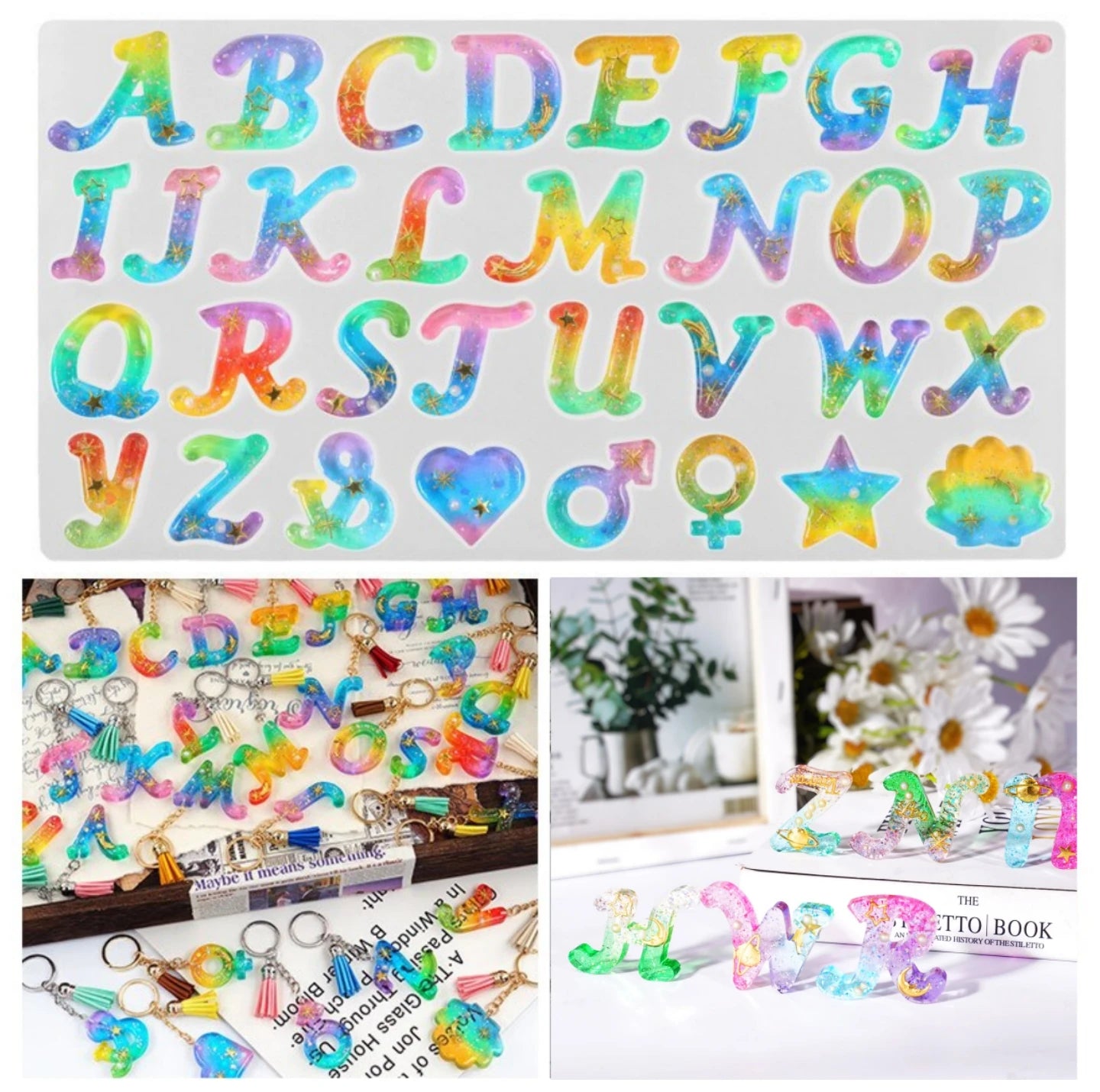 Alphabet Resin Molds Kit Backward Letter Number Silicone Casting Molds Resin Epoxy Molds For Keychain Making Pendant Jewelry DIY Qme