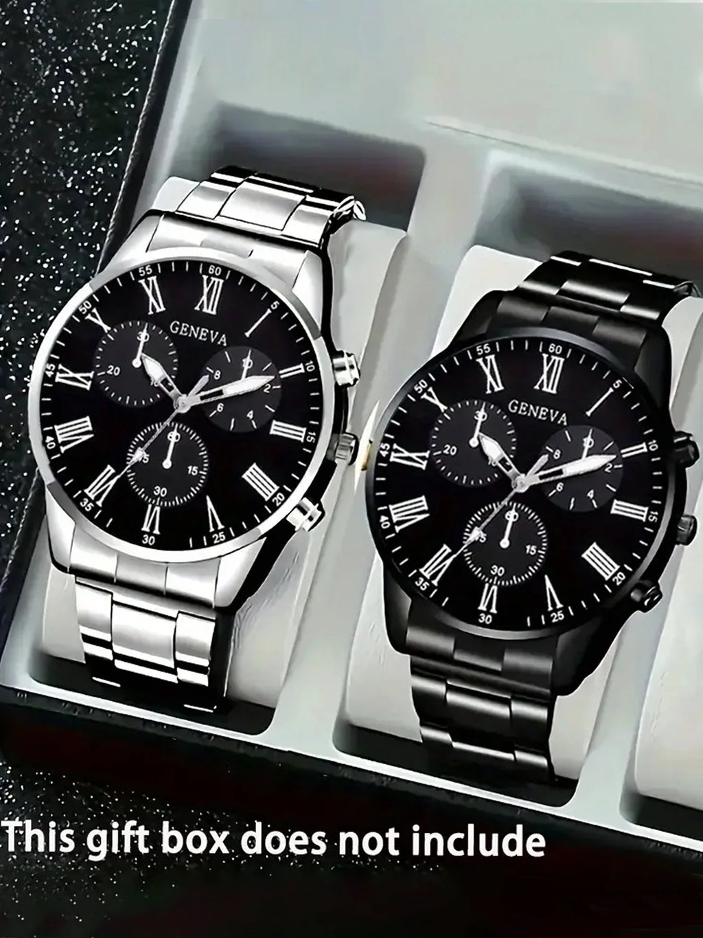 2pcs Fashionable Men's Steel Band Watch Geneva Casual Business Quartz Watch Stylish Timepiece Qme 2pcs