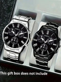 2pcs Fashionable Men's Steel Band Watch Geneva Casual Business Quartz Watch Stylish Timepiece Qme 2pcs