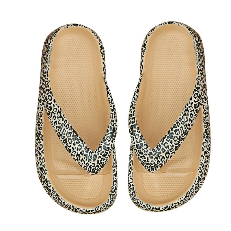 New Summer Platform Flip-Flops Handmade Flower Soft Bottom Cloud Slippers Travel Holiday Beach Lady Cute Shoes Women Slides Qme A-Khaki Leopard 44-45