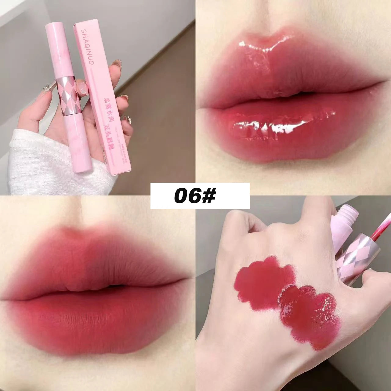 SHAQINUO Double End Lip Glaze Full Gloss Mirror Matte Velvet Long Qme S9078-6