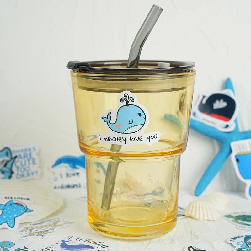 Cute Marine Life Sticker Pack, Kawaii Doodle Illustration Decor Stickers for Water Bottle Notebook Luggage Decoration Qme