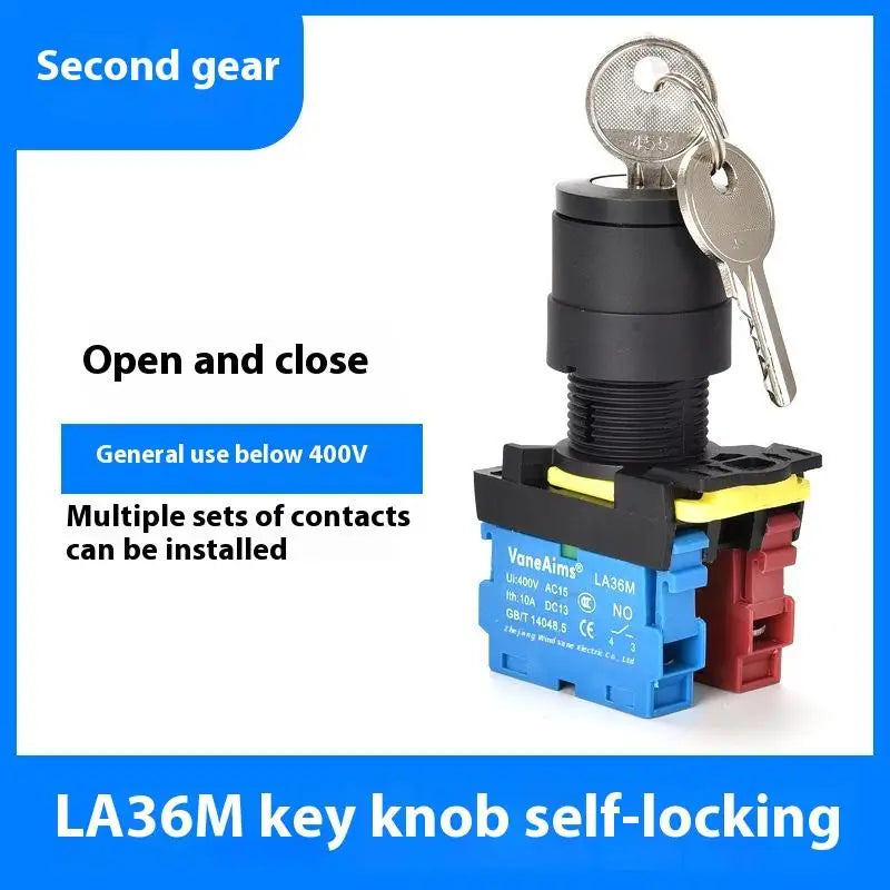 12v 220v 10A 2/3 Position 1/2NO 1/2NC On Off Knob Button Rotary Switch Selector With Keys 22mm LA36M Key Switch Qme 2gear 1NO1NC