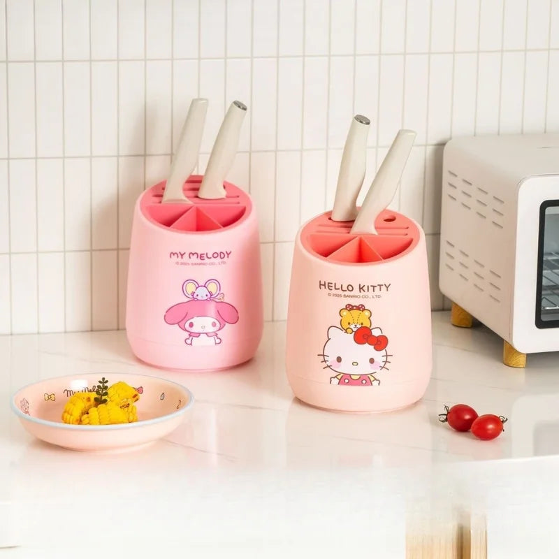 Hello Kitty Cartoon Kitchen Knife Storage Rack Integrated Chopstick Holder and Drain Rack Knife Block Qme