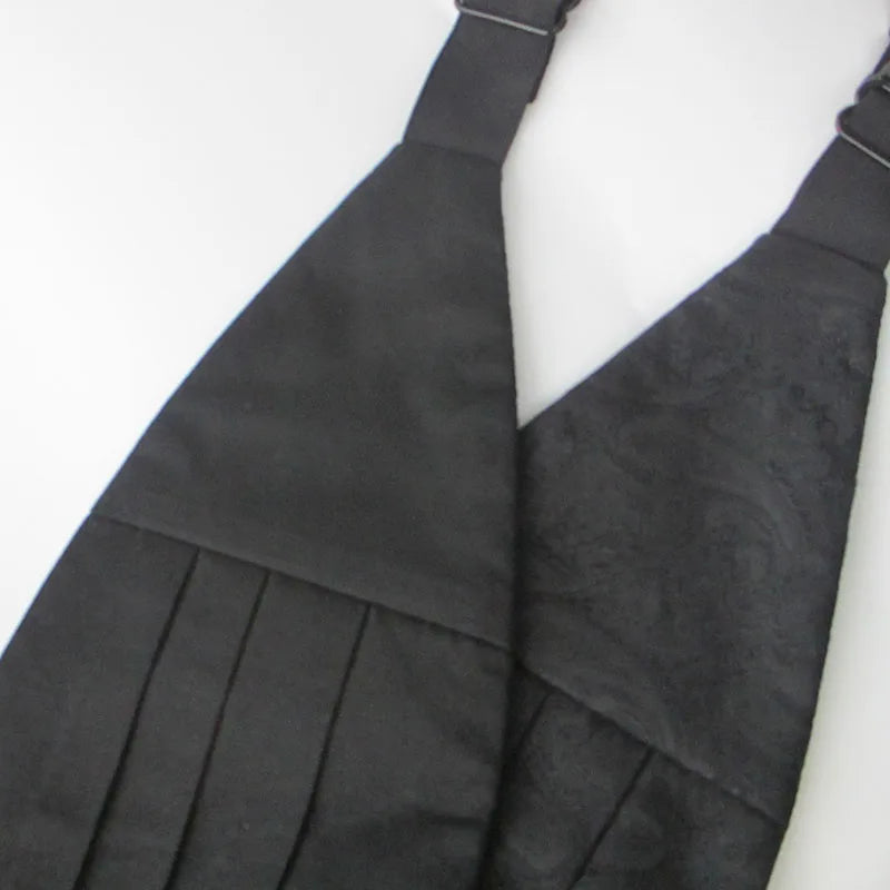 Men's Classic Cummerbund Black Silk Buckle Elastic Bellyband Formal Qme