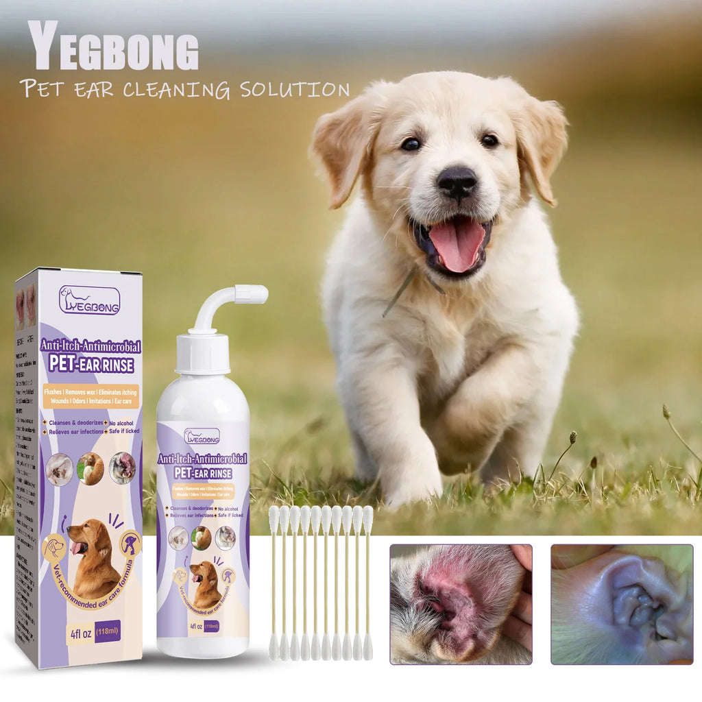 Yegbong Pet Ear Cleaner for Cats And Dogs - Natural Solution Ear Wash Drop Relief from Itching Odor Earwax Mite Killer Qme