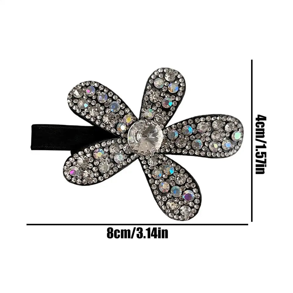 Flower Sparkling Rhinestone Hair Clip Vintage Metal Duckbill Hairpin Qme China Mainland White