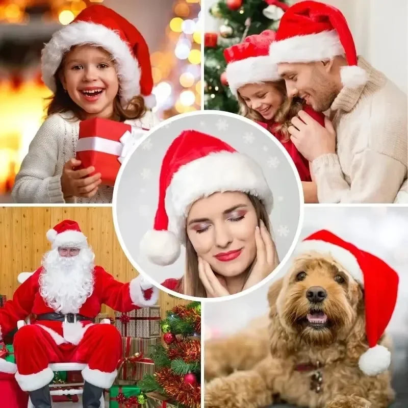 Christmas Hat Red Plush Thickened Santa Hats for Adult Kids Winter Christmas Caps Festive Xmas Party Decorations Gifts New Year Qme