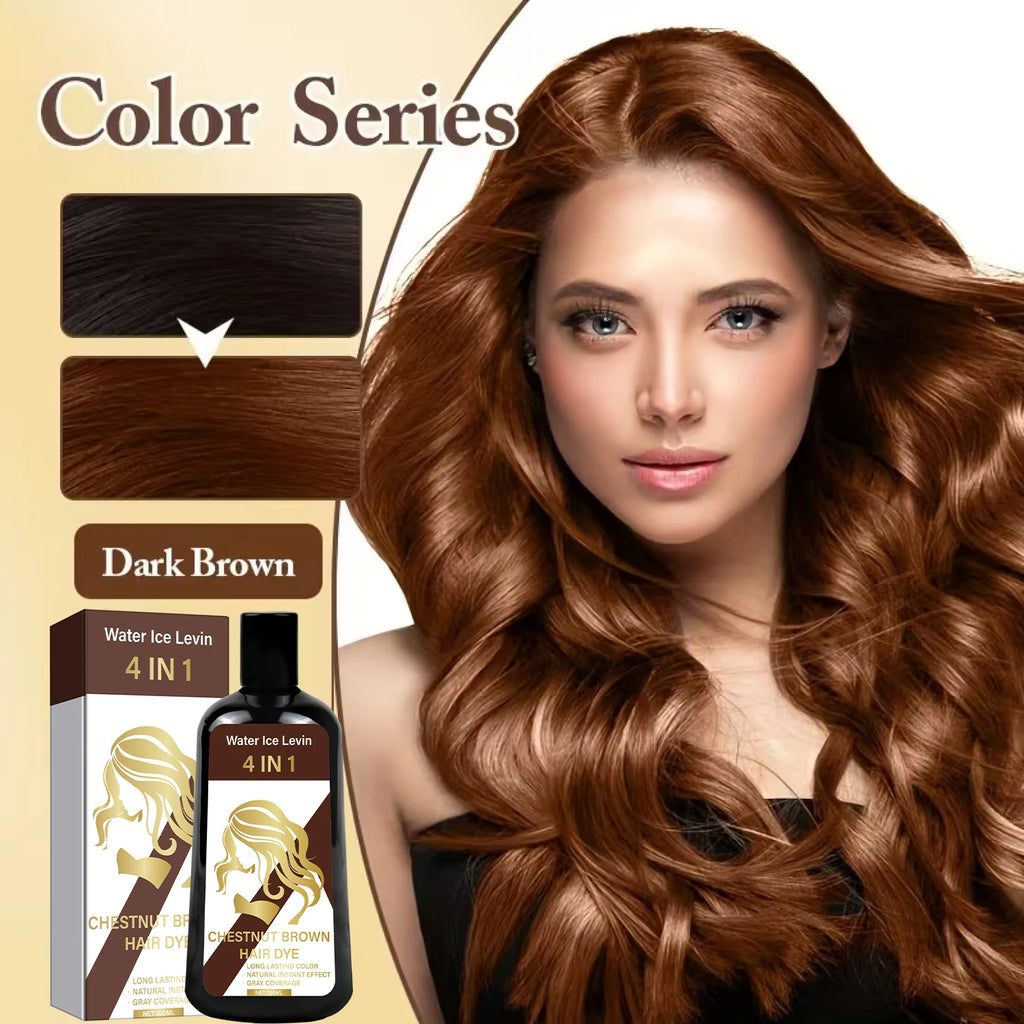 4-in-1 Chestnut Brown Hair Dye Shampoo for Long-Lasting Color & Natural Instant Gray Coverage, Ginger & Ginseng Enriched. Qme