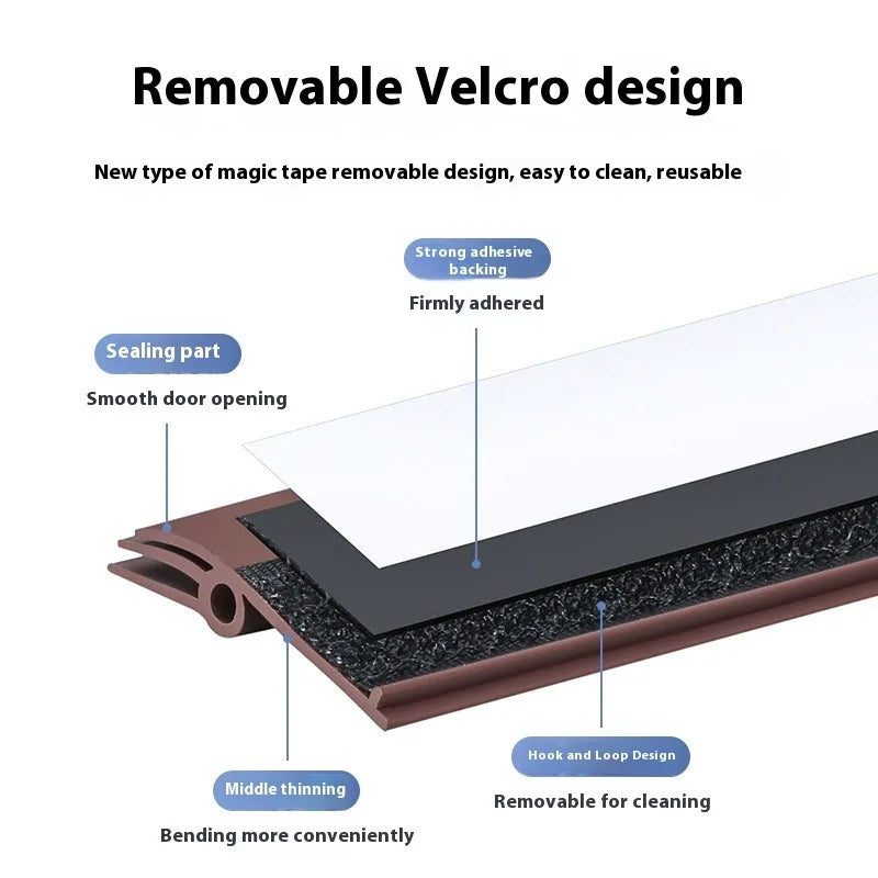 93cm Self-adhesive Removable Under Door Weatherstrip PVC Triple WindProof Cold Proof Wear-resistant Door Bottom Seal Strip Qme