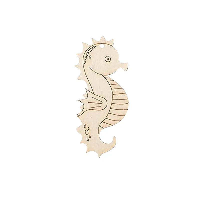 5Pcs Blank Marine Animal Wooden Crafts Painting Graffiti Material Art Coloring Pendant For Children Handmade Decor DIY Material Qme 2