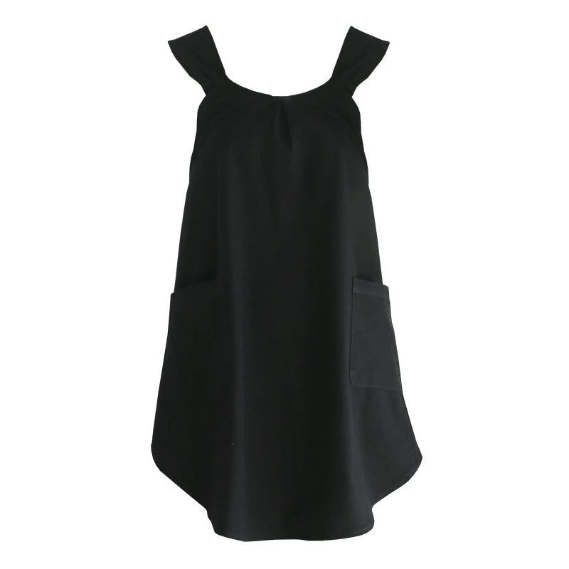 Cross Back Aprons Women Smock Apron Pockets Cute Gardening Dress Qme Black