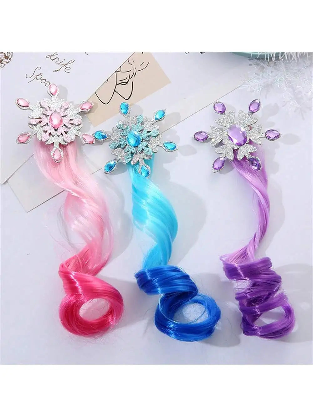 Girls Glitter Snowflake Ombre Curly Wig Decor Glamorous Hair Clip Qme