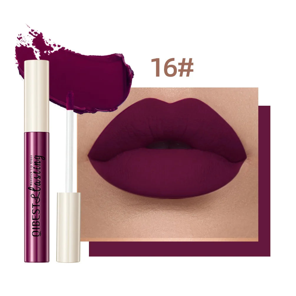 Nude Matte Lip Gloss 24 Colors Long-lasting Velvet Lipstick Waterproof Non-stick Cup Sexy Red Dark Lip Tint Makeup Cosmetic Qme 16