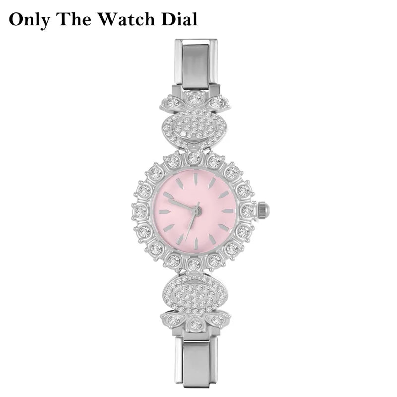 Stainless Steel Fit 9mm Watch Connector Italian Charm Links Women's Round Zircon Watch Header Linker Bracelet DIY Jewelry Gifts Qme Style 37