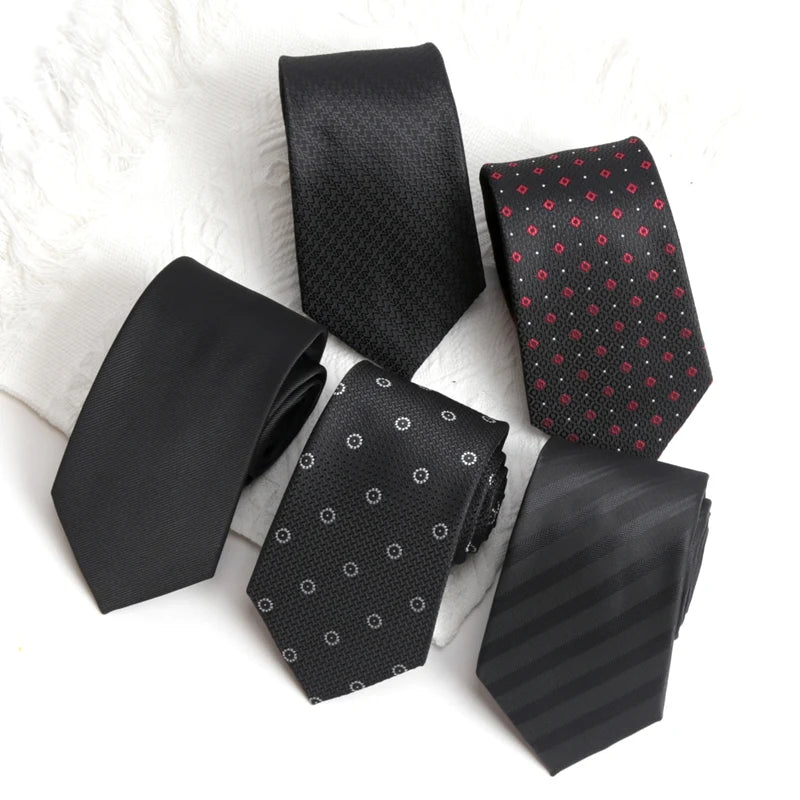 Mens Black Fashion Necktie Jacquard Woven Stripes Dot Ties Man Gifts Qme