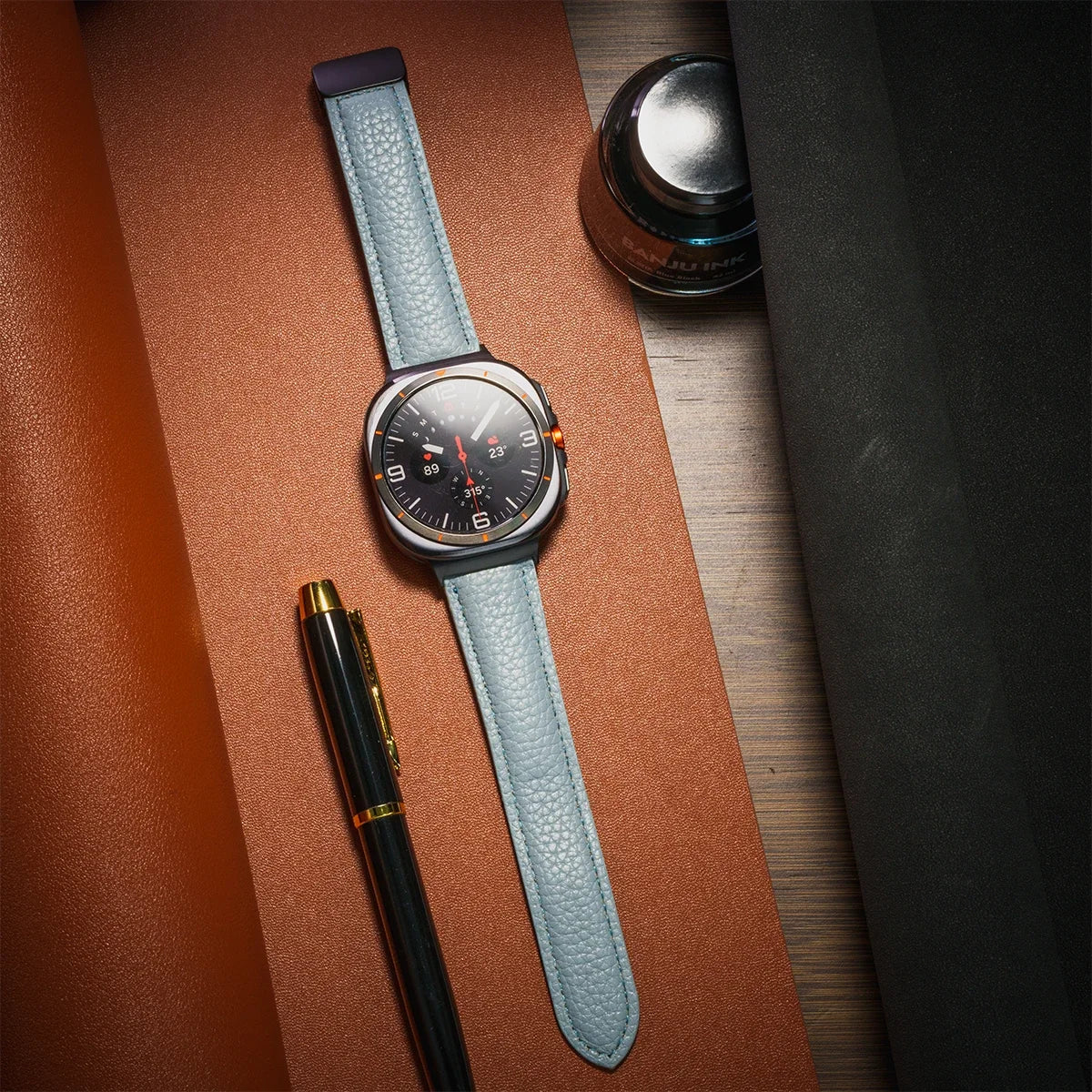 Leather Strap For Samsung Galaxy Watch Ultra 47mm Comfortable Magnetic Bracelet Wristband Galaxy Watch 7 Ultra Belt Accessories Qme Blue-B Galaxy Watch Ultra