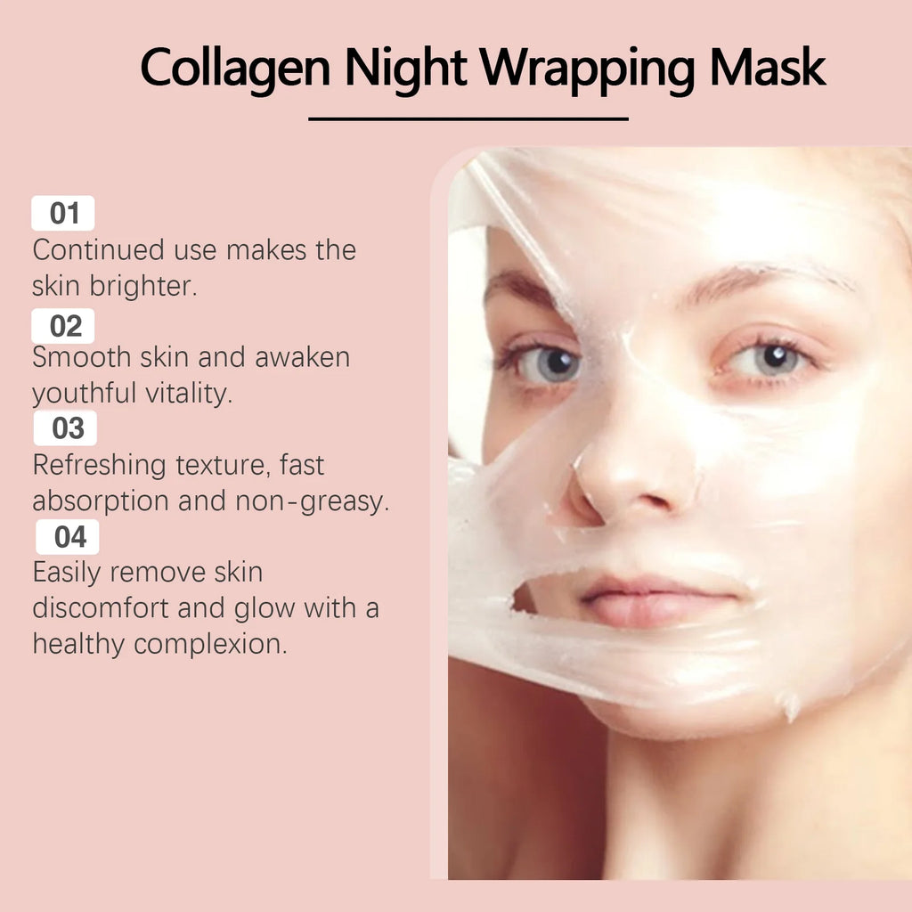 Collagen Night Wrapping Mask Moisturizing Firming Peel-Off Mask Gel Face Deep Cleansing Pores Hydrating Brightening Facial Mask Qme